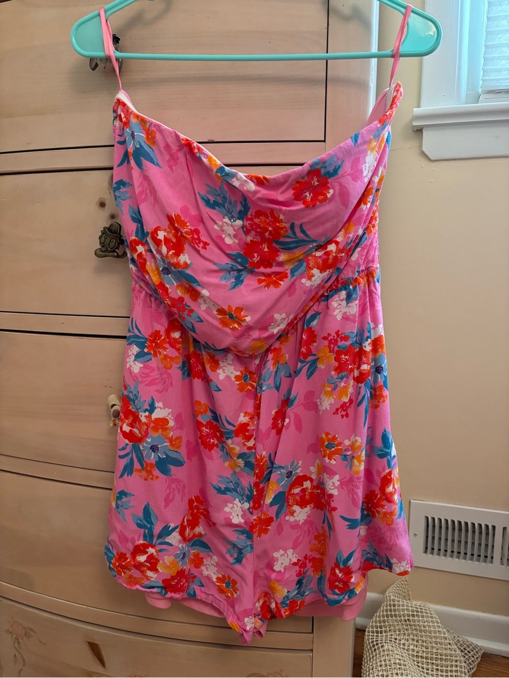 Pink Floral Strapless Romper
